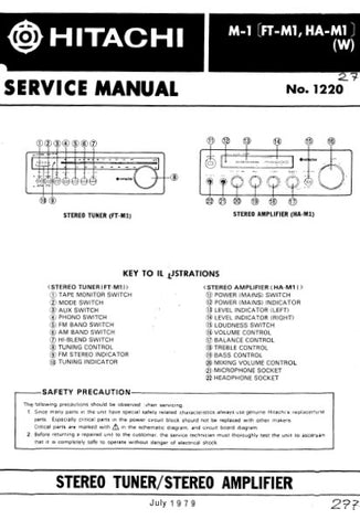 HITACHI HA-M1 STEREO AMPLIFIER FT-M1 FT-M1 (W) STEREO TUNER SERVICE MANUAL INC BLK DIAG PCBS SCHEM DIAGS AND PARTS LIST 18 PAGES ENG