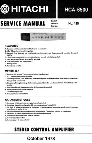 HITACHI HCA-6500 STEREO CONTROL AMPLIFIER SERVICE MANUAL INC BLK DIAG PCBS SCHEM DIAG AND PARTS LIST 12 PAGES ENG DEUT FRANC