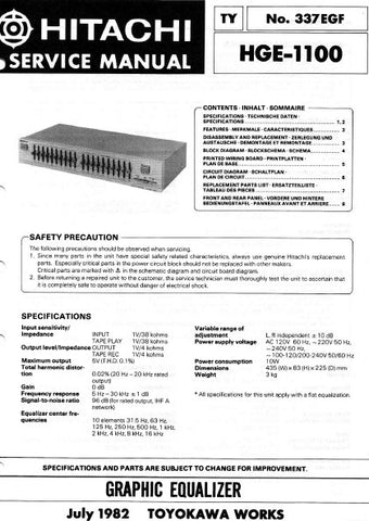 HITACHI HGE-1100 STEREO GRAPHIC EQUALIZER SERVICE MANUAL INC BLK DIAG PCBS SCHEM DIAG AND PARTS LIST 14 PAGES DEUT FRANC