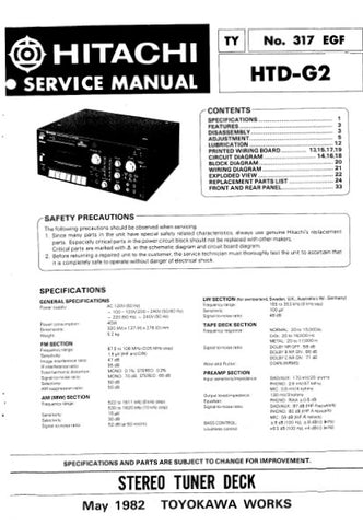 HITACHI HTD-G2 STEREO TUNER DECK SERVICE MANUAL INC BLK DIAG PCBS SCHEM DIAGS AND PARTS LIST 32 PAGES ENG DEUT FRANC