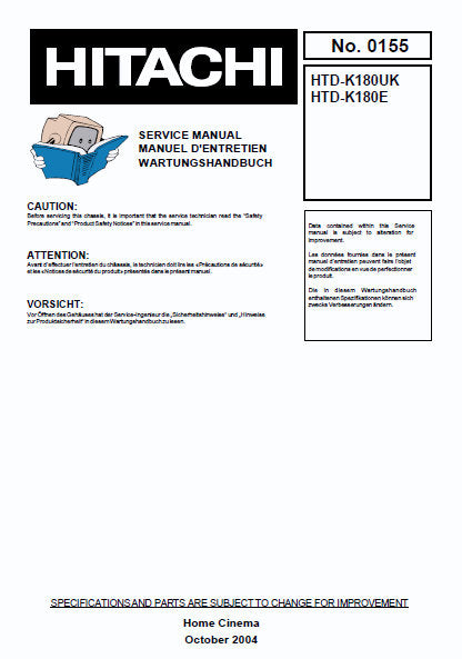 HITACHI HTD-K180E HTD-K180UK HOME CINEMA SYSTEM SERVICE MANUAL INC SCHEM DIAGS 49 PAGES ENG