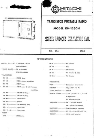 HITACHI KH-1230H TRANSISTER PORTABLE RADIO SERVICE MANUAL INC PCBS SCHEM DIAG AND PARTS LIST 9 PAGES ENG