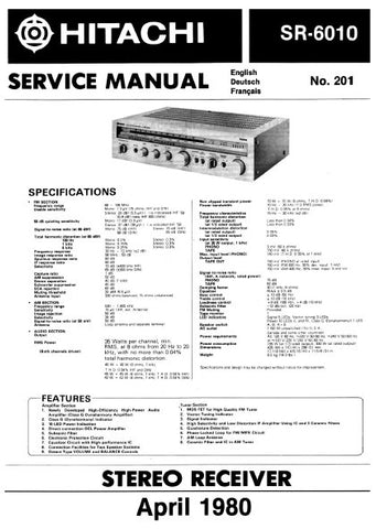 HITACHI SR-6010 AM FM STEREO RECEIVER SERVICE MANUAL INC BLK DIAG PCBS SCHEM DIAG AND PARTS LIST 21 PAGES ENG FRANC