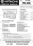 HITACHI TRK-3D8 FM SW MW LW RADIO CASSETTE TAPE RECORDER SERVICE MANUAL INC BLK DIAG PCBS SCHEM DIAG AND PARTS LIST 21 PAGES ENG