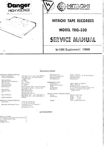 HITACHI TRQ-330 REEL TO REEL TAPE RECORDER SERVICE MANUAL INC SCHEM DIAG 10 PAGES ENG