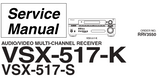 PIONEER VSX-517-K VSX-517-S (RRV3550) AV MULTI CHANNEL RECEIVER SERVICE MANUAL INC BLK DIAG PCBS SCHEM DIAGS AND PARTS LIST 92 PAGES ENG