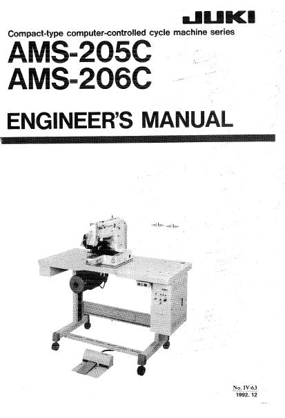 JUKI AMS-205C AMS-206C SEWING MACHINE ENGINEERS MANUAL BOOK INC SCHEM DIAGS AND TRSHOOT GUIDE 148 PAGES ENG