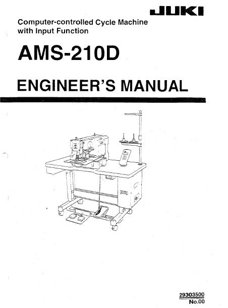 JUKI AMS-210D COMP CONTROL SEWING MACHINE ENGINEERS MANUAL BOOK INC SCHEM DIAGS AND TRSHOOT GUIDE 140 PAGES ENG