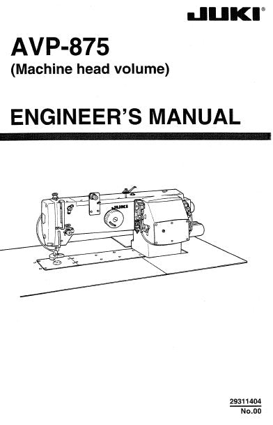 JUKI AVP-875 SEWING MACHINE ENGINEERS MANUAL BOOK INC TRSHOOT GUIDE 64 PAGES ENG