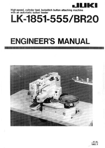 JUKI LK-1851-555 BR20 SEWING MACHINE ENGINEERS MANUAL BOOK INC SCHEM DIAGS AND TRSHOOT GUIDE 43 PAGES ENG