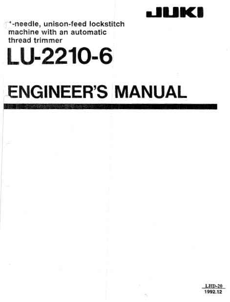 JUKI LU-2210-6 SEWING MACHINE ENGINEERS MANUAL INC TRSHOOT GUIDE BOOK 103 PAGES ENG