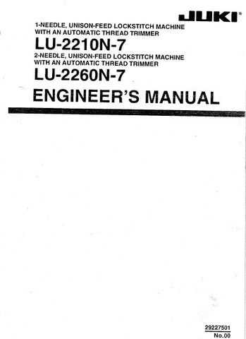 JUKI LU-2210N-7 LU-2260N-7 SEWING MACHINE ENGINEERS MANUAL INC TRSHOOT GUIDE BOOK 91 PAGES ENG