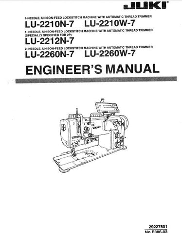 JUKI LU-2212N-7 LU-2210N-7 LU-2260N-7 LU-2210W-7 LU-2260W-7 SEWING MACHINE ENGINEERS MANUAL INC TRSHOOT GUIDE BOOK 98 PAGES ENG