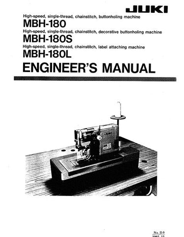 JUKI MBH-180 MBH-180S MBH-180L SEWING MACHINE ENGINEERS MANUAL INC TRSHOOT GUIDEB OOK 50 PAGES ENG