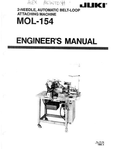 JUKI MOL-154 SEWING MACHINE ENGINEERS MANUAL INC TRSHOOT GUIDE 155 PAGES ENG