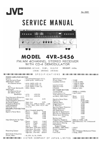 JVC 4VR-5456X FM AM 4 CHANNEL STEREO RECEIVER SERVICE MANUAL INC PCBS SCHEM DIAGS AND PARTS LIST 49 PAGES ENG