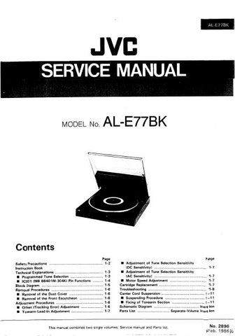 JVC AL-E77BK LINEAR TRACKING FULLY AUTOMATIC TURNTABLE SERVICE MANUAL INC PCBS SCHEM DIAG AND PARTS LIST 47 PAGES ENG