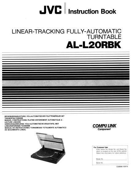 JVC AL-L20RBK LINEAR TRACKING FULLY AUTOMATIC TURNTABLE INSTRUCTION BOOK 20 PAGES ENG FRANC DEUT MULTI