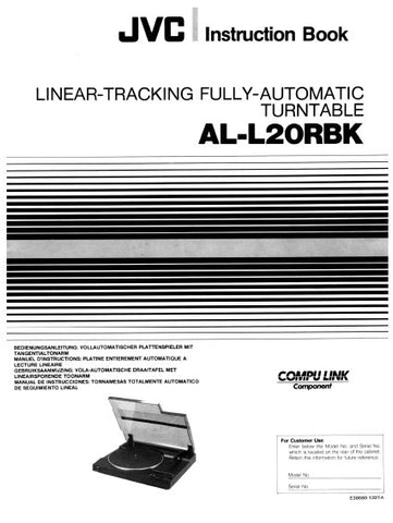 JVC AL-L20RBK LINEAR TRACKING FULLY AUTOMATIC TURNTABLE INSTRUCTION BOOK 20 PAGES ENG FRANC DEUT MULTI