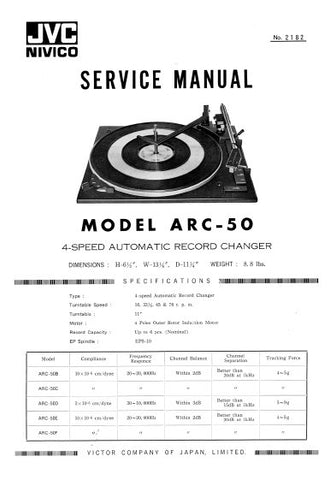 JVC ARC-50 4 SPEED AUTOMATIC RECORD CHANGER SERVICE MANUAL INC SCHEM DIAG AND PARTS LIST 13 PAGES ENG