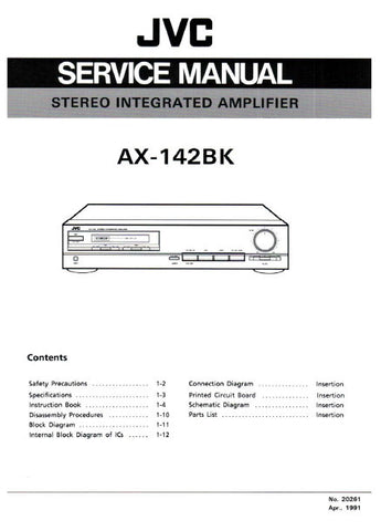 JVC AX-142BK STEREO INTEGRATED AMPLIFIER SERVICE MANUAL INC PCBS SCHEM DIAG AND PARTS LIST 27 PAGES ENG