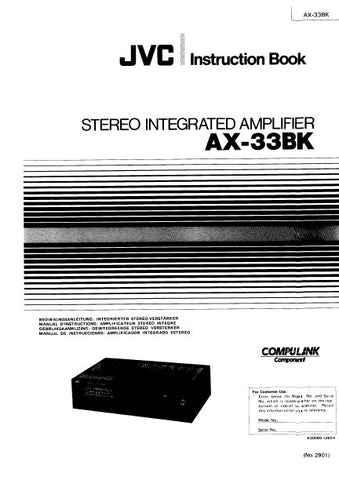 JVC AX-33BK STEREO INTEGRATED AMPLIFIER INSTRUCTION BOOK 24 PAGES ENG