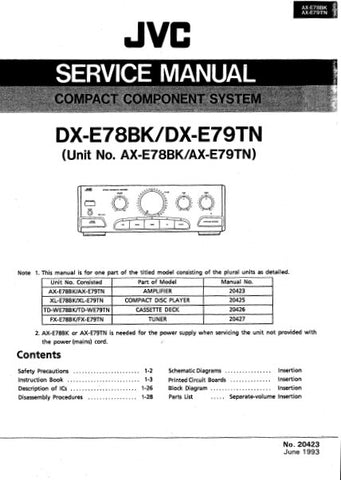 JVC AX-E88BK AX-E79TN COMPACT COMPONENT SYSTEM SERVICE MANUAL INC BLK DIAG PCBS SCHEM DIAGS AND PARTS LIST 61 PAGES ENG