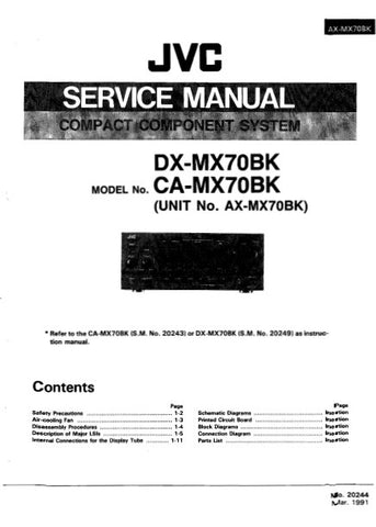 JVC AX-MX70BK COMPACT COMPONENT SYSTEM SERVICE MANUAL INC BLK DIAG PCBS SCHEM DIAGS AND PARTS LIST 138 PAGES ENG