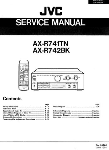 JVC AX-R741TN AX-R742BK REMOTE CONTROL INTEGRATED AMPLIFIER SERVICE MANUAL INC BLK DIAG PCBS SCHEM DIAGS AND PARTS LIST 57 PAGES ENG