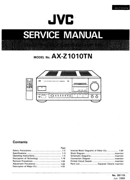 JVC AX-Z1010TN DIGITAL REFERENCE INTEGRATED AMPLIFIER SERVICE MANUAL INC BLK DIAGS PCBS SCHEM DIAGS AND PARTS LIST 67 PAGES ENG