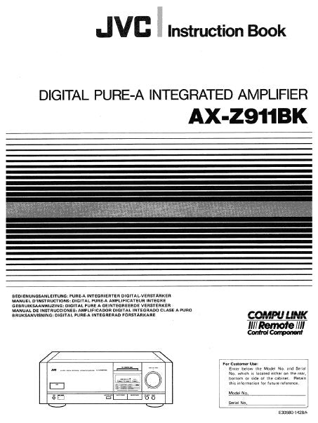 JVC AX-Z911BK STEREO DIGITAL PURE A INTEGRATED AMPLIFIER INSTRUCTION BOOK 40 PAGES ENG