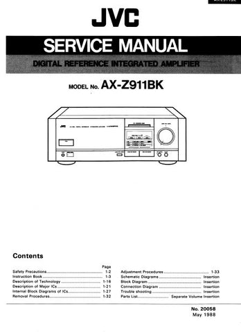 JVC AX-Z911BK DIGITAL REFERENCE INTEGRATED AMPLIFIER SERVICE MANUAL INC BLK DIAGS PCBS SCHEM DIAGS AND PARTS LIST 65 PAGES ENG