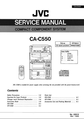 JVC CA-C550 COMPACT COMPONENT SYSTEM SERVICE MANUAL INC BLK DIAGS PCBS SCHEM DIAGS AND PARTS LIST 168 PAGES ENG