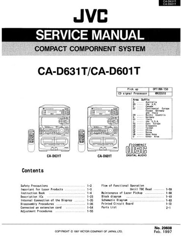JVC CA-D601T CA-D631T COMPACT COMPONENT SYSTEM SERVICE MANUAL INC BLK DIAG PCBS SCHEM DIAGS AND PARTS LIST 166 PAGES ENG
