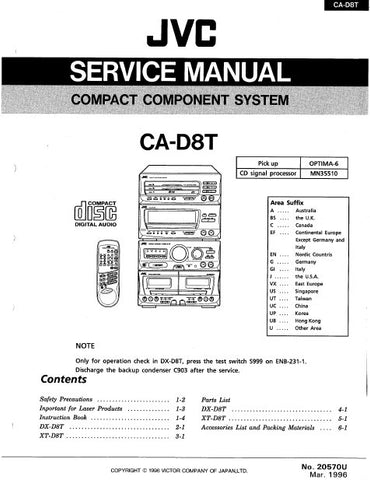 JVC CA-D8T COMPACT COMPONENT SYSTEM SERVICE MANUAL INC BLK DIAG PCBS SCHEM DIAGS AND PARTS LIST 212 PAGES ENG