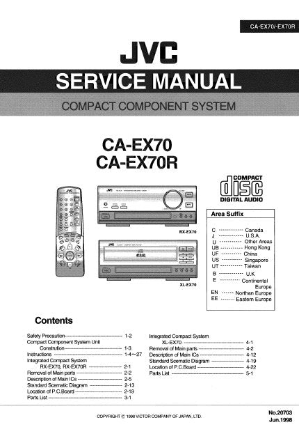JVC CA-EX70 CA-EX70R COMPACT COMPONENT SYSTEM SERVICE MANUAL INC BLK DIAG PCBS SCHEM DIAGS AND PARTS LIST 118 PAGES ENG
