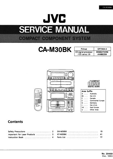 JVC CA-M30BK COMPACT COMPONENT SYSTEM SERVICE MANUAL INC BLK DIAGS PCBS SCHEM DIAGS AND PARTS LIST 148 PAGES ENG