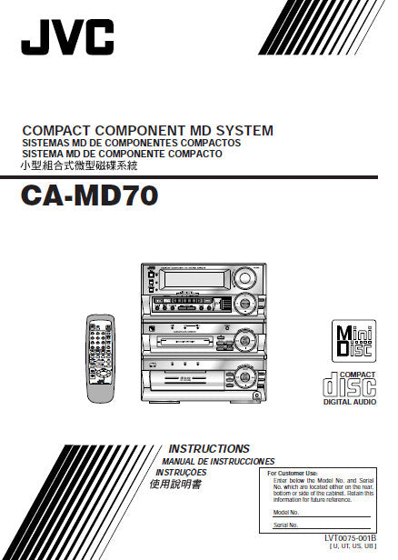 JVC CA-MD70 COMPACT COMPONENT MD SYSTEM INSTRUCTIONS 54 PAGES ENG