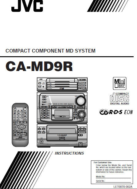 JVC CA-MD9R COMPACT COMPONENT MD SYSTEM INSTRUCTIONS 76 PAGES ENG