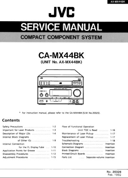 JVC CA-MX44BK COMPACT COMPONENT SYSTEM SERVICE MANUAL INC BLK DIAG PCBS SCHEM DIAGS AND PARTS LIST 54 PAGES ENG