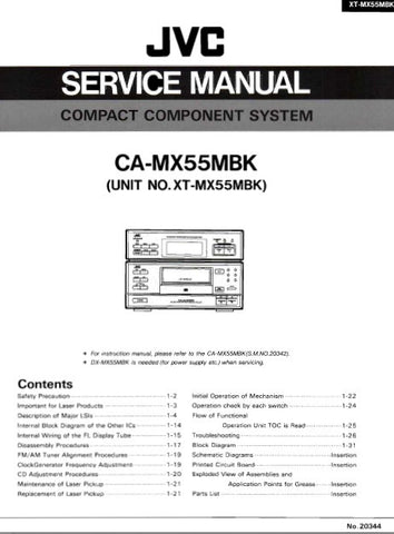 JVC CA-MX55MBK COMPACT COMPONENT SYSTEM SERVICE MANUAL INC BLK DIAG PCBS SCHEM DIAGS AND PARTS LIST 55 PAGES ENG