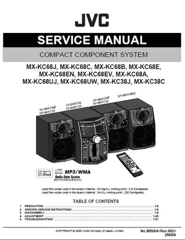 JVC CA-MXKC68 COMPACT COMPONENT SYSTEM SERVICE MANUAL INC BLK DIAG PCBS SCHEM DIAGS AND PARTS LIST 61 PAGES ENG