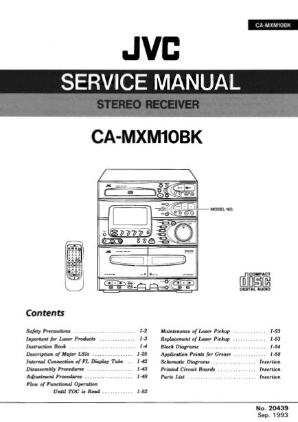 JVC CA-MXM10BK STEREO RECEIVER SERVICE MANUAL INC BLK DIAG PCBS SCHEM DIAGS AND PARTS LIST 108 PAGES ENG