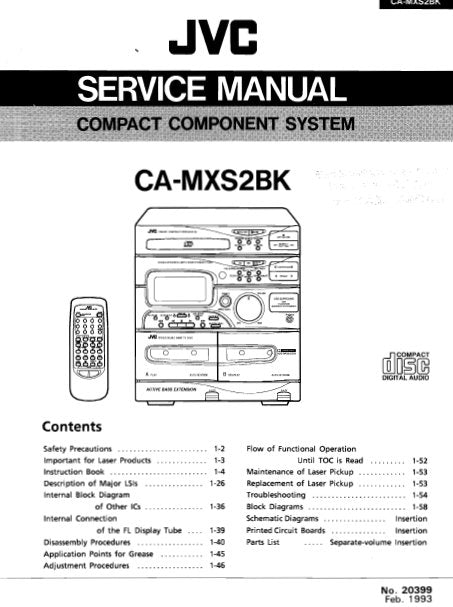 JVC CA-MXS2BK COMPACT COMPONENT SYSTEM SERVICE MANUAL INC BLK DIAG PCBS SCHEM DIAGS AND PARTS LIST 120 PAGES ENG