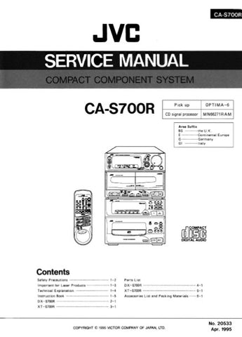 JVC CA-S700R COMPACT COMPONENT SYSTEM SERVICE MANUAL INC BLK DIAGS PCBS SCHEM DIAGS AND PARTS LIST 180 PAGES ENG