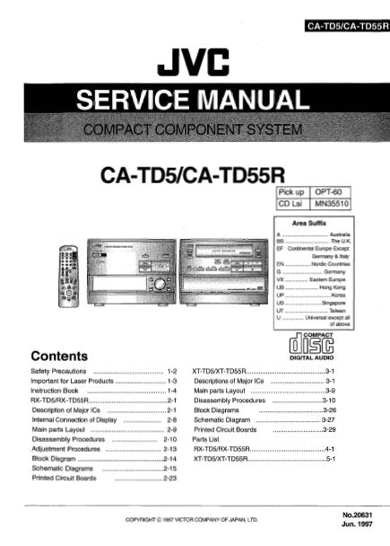 JVC CA-TD5 CA-TD55R COMPACT COMPONENT SYSTEM SERVICE MANUAL INC BLK DIAGS PCBS SCHEM DIAGS AND PARTS LIST 143 PAGES ENG