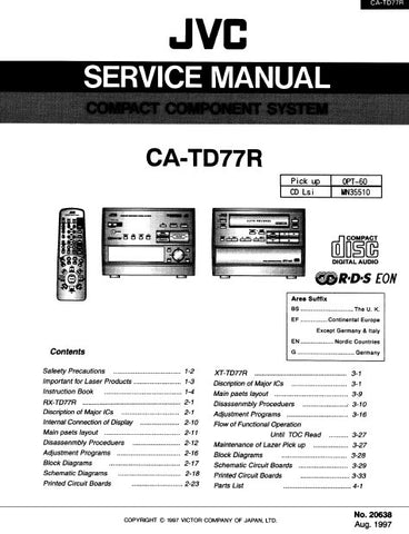 JVC CA-TD77R COMPACT COMPONENT SYSTEM SERVICE MANUAL INC BLK DIAGS PCBS SCHEM DIAGS AND PARTS LIST 174 PAGES ENG
