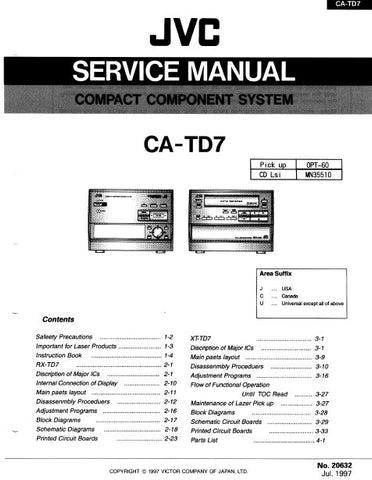 JVC CA-TD7 COMPACT COMPONENT SYSTEM SERVICE MANUAL INC BLK DIAGS PCBS SCHEM DIAGS AND PARTS LIST 170 PAGES ENG