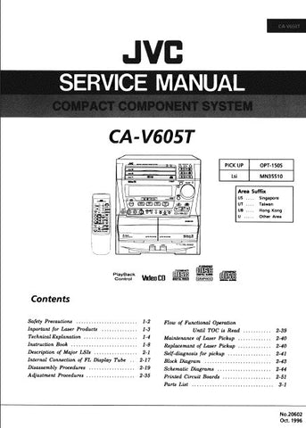 JVC CA-V605T COMPACT COMPONENT SYSTEM SERVICE MANUAL INC BLK DIAG PCBS SCHEM DIAGS AND PARTS LIST 146 PAGES ENG