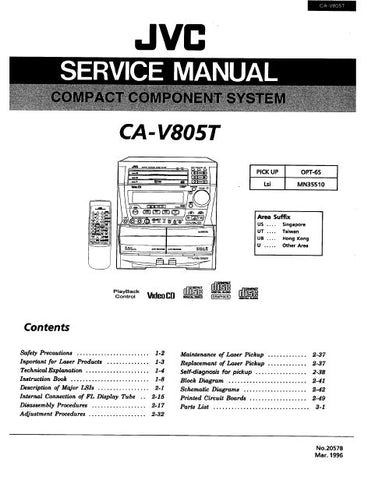 JVC CA-V805T COMPACT COMPONENT SYSTEM SERVICE MANUAL INC BLK DIAG PCBS SCHEM DIAGS AND PARTS LIST 162 PAGES ENG